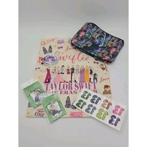 Taylor Swift Eras Tour Canvas Tote Bag Makeup Bag 2 Keychains 48 Stickers NEW